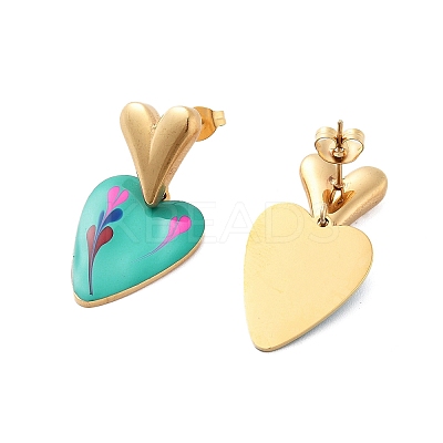 Ion Plating(IP) 304 Stainless Steel Heart Stud Earrings EJEW-A114-09G-01-1