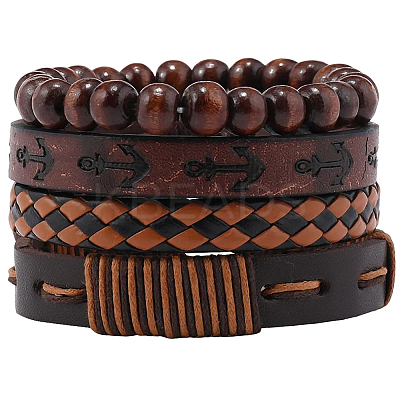 4Pcs 4 Styles PU Imitation Leather Braided Bracelets Sets BJEW-CL0001-13C-1