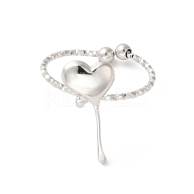 Non-Tarnish 304 Stainless Steel Heart Open Cuff Rings for Women RJEW-H136-03P-1