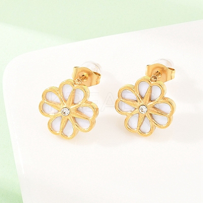 304 Stainless Steel with Resin Flower Link Chain Necklaces & Stud Earrings SJEW-Z005-02G-01-1