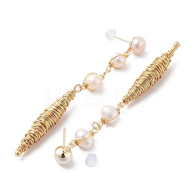 Natural Pearl Dangle Stud Earrings EJEW-P256-32G-1