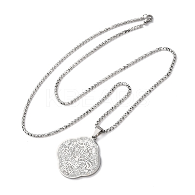 304 Stainless Steel Saint Benedict Pendant Necklaces NJEW-B153-02A-P-1