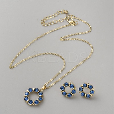 Wreath Alloy Rhinestone Pendant Necklace & Stud Earring Sets SJEW-WH0009-08B-1