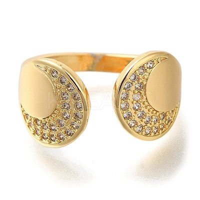 Rack Plating Brass Micro Pave Cubic Zirconia Open Cuff Rings for Women LS-RJEW-S244-01G-B-1