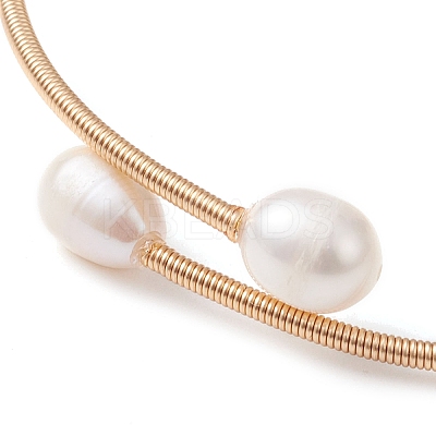 Natural Pearl Beaded Cuff Bangles BJEW-JB10120-01-1