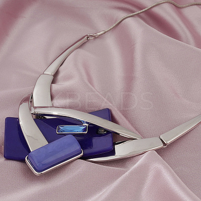 Rectangle Alloy Acrylic Pendant Necklaces & Stud Dangle Earrings Sets for Women WGBF392-01-1