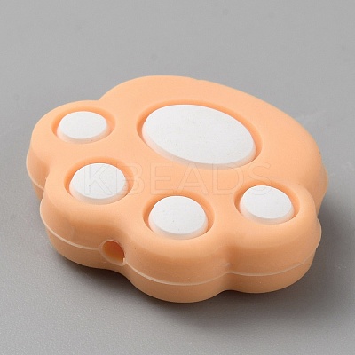 Cat Paw Print Food Grade Eco-Friendly Silicone Focal Beads SIL-WH0012-040H-1
