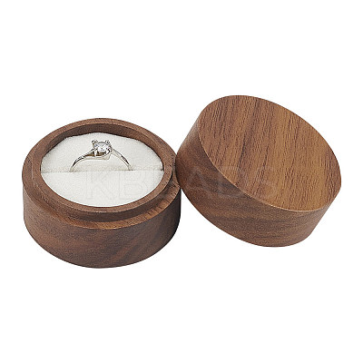 Round Wooden Single Ring Storage Boxes with Velvet Inside AJEW-WH0513-26B-1