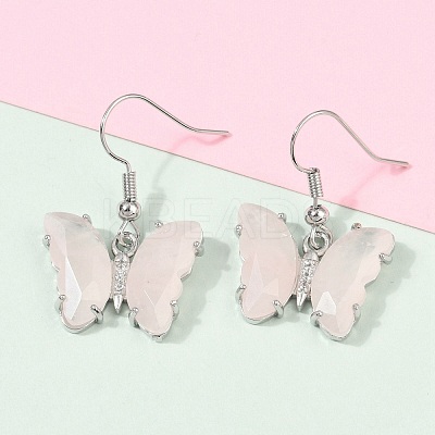Natural Rose Quartz Brass Dangle Earrings EJEW-M081-01P-02-1