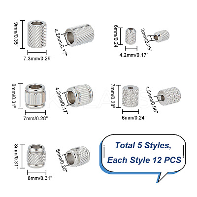 60Pcs 5 Style 201 Stainless Steel European Beads STAS-UN0048-51-1