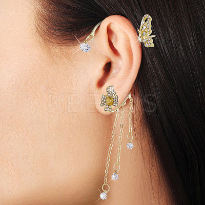 2 Pairs 2 Colors Crystal Rhinestone Butterfly Cuff Earrings EJEW-HY0001-01-1