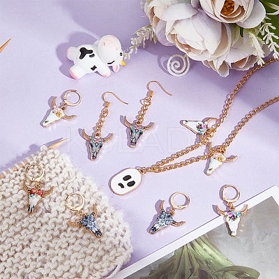 Alloy Enamel Ox-Head Pendant Locking Stitch Markers HJEW-AB00056-1