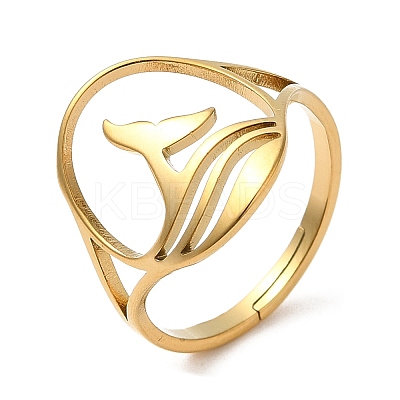 Ion Plating(IP) 304 Stainless Steel Whale Tail Adjustable Ring for Women RJEW-M149-01G-1