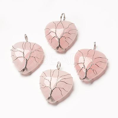 Natural Rose Quartz Pendants G-G713-F02-1