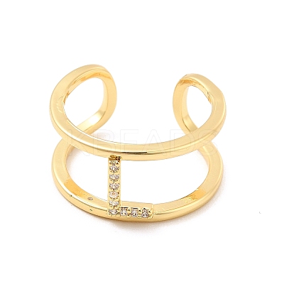 Clear Cubic Zirconia Initial Letter Open Cuff Ring RJEW-A012-01G-L-1