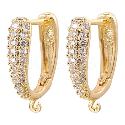 Brass Micro Pave Clear Cubic Zirconia Hoop Earring Findings ZIRC-YW0001-07G-1
