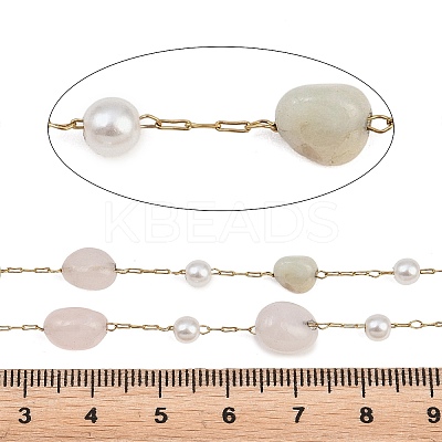 Natural Morganite Nuggets & 316 Stainless Steel Handmade Link Chains CHS-K021-14G-11-1