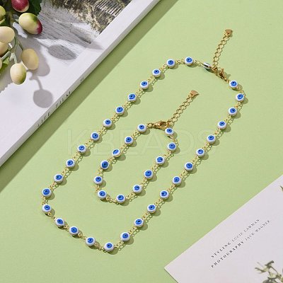 Brass Enamel Evil Eye Link Chain Bracelets & Necklaces Jewelry Sets SJEW-JS01191-1