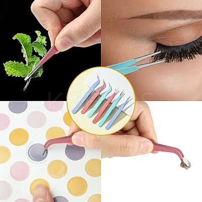 6Pcs 6 Colors Stainless Steel Tweezers DIY-YW0009-73-1