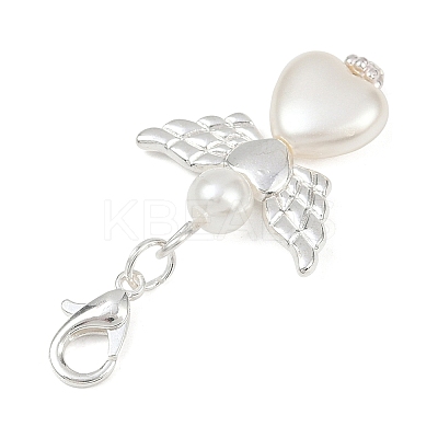 Plastic Pearl Heart Angel Pendant Decorations HJEW-JM03579-02-1