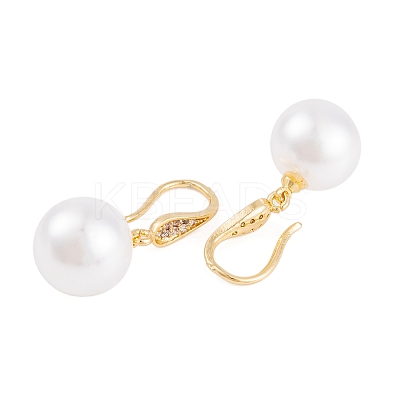 Rack Plating Brass Cubic Zirconia ABS Pearl Earring Hooks EJEW-S219-16G-02-1