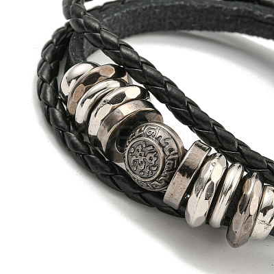Braided PU Leather & Waxed Cords Triple Layer Multi-strand Bracelets BJEW-P329-10A-AS-1