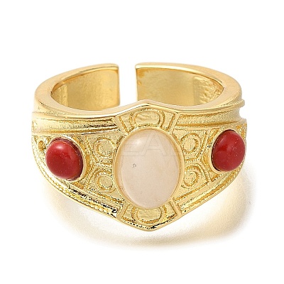 Rack Plating Brass Open Cuff Rings for Women RJEW-M022-10G-1