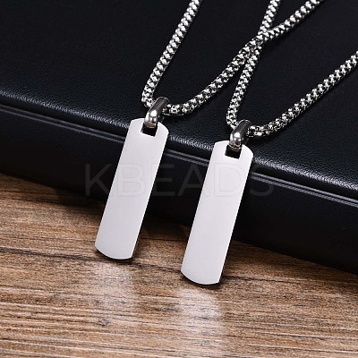 Blank Rectangle Stainless Steel Pendant Box Chain Necklaces for Men FS-WG55909-01-1