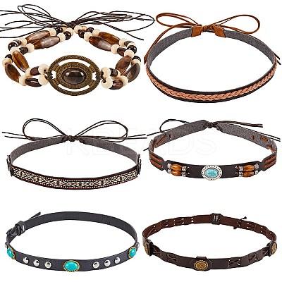 6Pcs 6 Styles Imitation Leather Southwestern Cowboy Hat Belt AJEW-CP0007-23-1