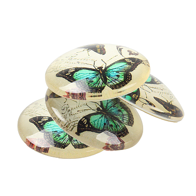 Butterfly Printed Glass Half Round/Dome Cabochons GGLA-N004-18mm-C-1