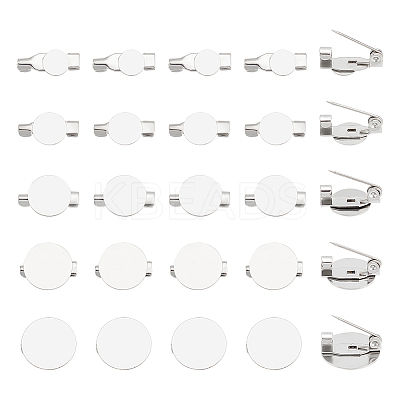 50Pcs 5 Style 316 Surgical Stainless Steel Brooch Base Settings STAS-UN0053-58-1