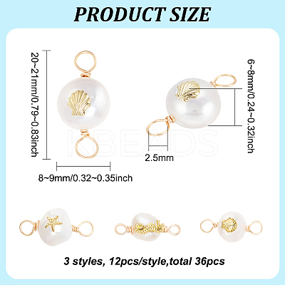 36Pcs 3 Styles Grade AA Natural Cultured Freshwater Pearl Connector Charms with Golden Tone Alloy Slices FIND-BC0004-55-1