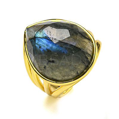 Teardrop Natural Labradorite Open Cuff Rings RJEW-C087-01G-05-1