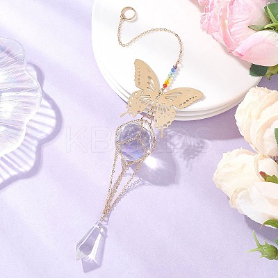 Butterfly 201 Stainless Steel Connector Charms and Glass Suncatchers HJEW-JM04736-01-1