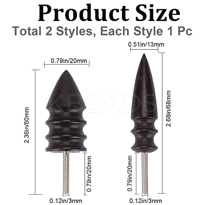 2Pcs 2 Style Bullet Shape Sandalwood Polish Heads TOOL-GF0003-37-1