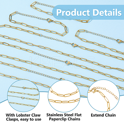 316L Surgical Stainless Steel Flat Paperclip Chains Bracelets & Necklaces Sets SJEW-HS00002-1