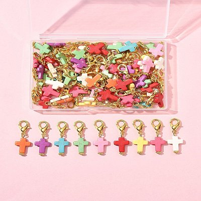 80Pcs Synthetic Turquoise Cross Pendant Decorations HJEW-FS00038-1