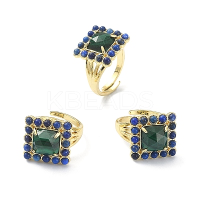 Natural Malachite & Lapis Lazuli Adjustable Ring RJEW-B030-01A-07-1