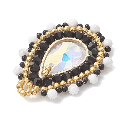 Natural Howlite Faceted Round and Glass Seed Beaded Pendants PALLOY-MZ01218-01-1
