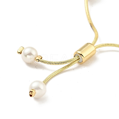 Shell Pearl Beaded Slider Bracelet with Brass Snake Chain BJEW-B066-01B-02-1
