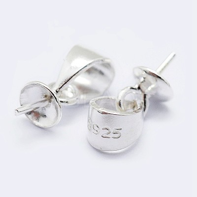 925 Sterling Silver Cup Pearl Bail Pin Pendants STER-F036-07S-3mm-1