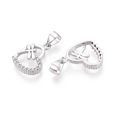 925 Sterling Silver Micro Pave Clear Cubic Zirconia Heart with Dragonfly Charms with 925 Stamp STER-T008-83P-1