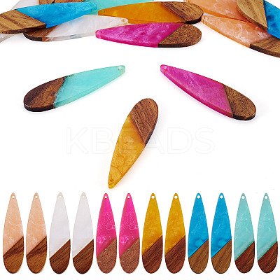 12Pcs 6 Colors Transparent Resin & Walnut Wood Big Pendants RESI-TA0003-45-1