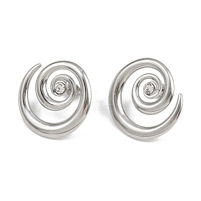 304 Stainless Steel Rhinestone Vortex Spiral Stud Earrings EJEW-K314-01P-1