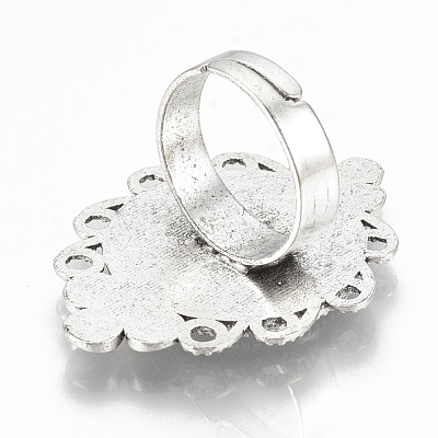 Vintage Adjustable Iron Finger Ring Components Alloy Flower Cabochon Bezel Settings PALLOY-O039-10AS-1
