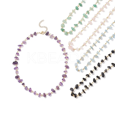 5Pcs 5 Style Natural Mixed Gemstone Chips Beaded Necklaces Set NJEW-JN04061-1