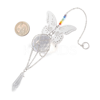 Butterfly 201 Stainless Steel Connector Charms and Glass Suncatchers HJEW-JM04736-02-1