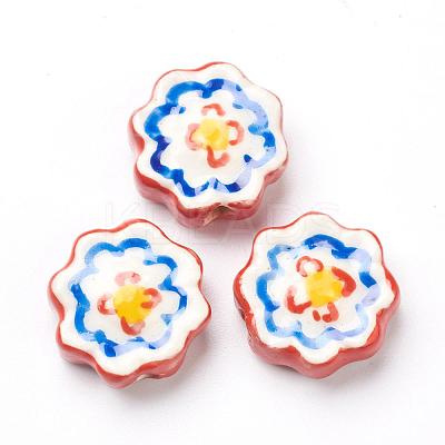 Handmade Porcelain Flower Beads Strands PORC-G006-14D-1