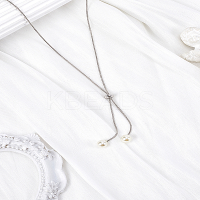 1Pc 1MM Brass Round Snake Chain Slider Lariat Necklaces NJEW-LP0009-12P-1