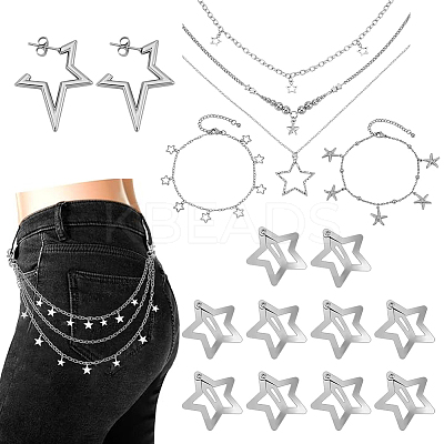 3Pcs Zinc Alloy Star Pendant Layered Necklaces for Women NJEW-GA0001-13-1